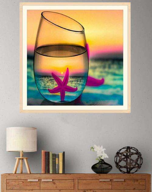 Diamond-Dot Painting - Through Glass View Beach Starfish Sunset 30x30cm | TD-DDP003