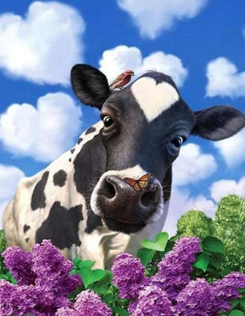 Diamond-Dot Painting - Dairy Cow and Butterfly 30x40cm | QF049