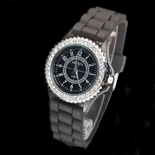 Geneva White Crystal Silicone Watch