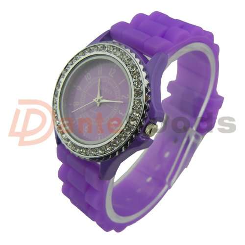 Geneva Purple Silicone Watch with Rhinestones