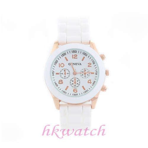 Geneva White Crystal Silicone Watch with Gold