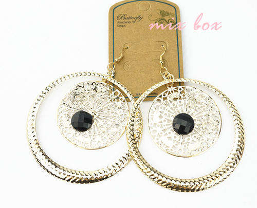 Imitation Gold Hoop with Black pearl