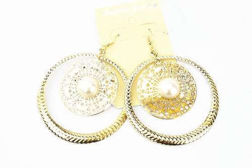 Imitation Gold Hoop with White Pearl