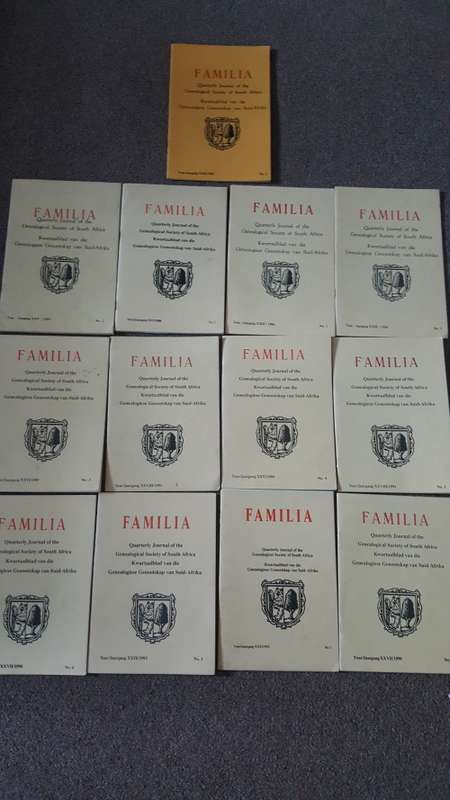 13 x Familia Quarterly Journal of the Genealogical Society of South Africa