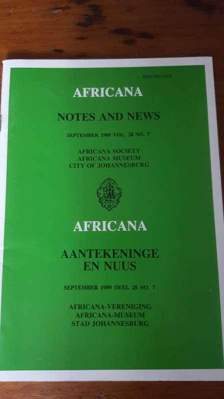 Africana Aantekeninge en Nuus - Notes and News September 1989 Vol 28 No 7