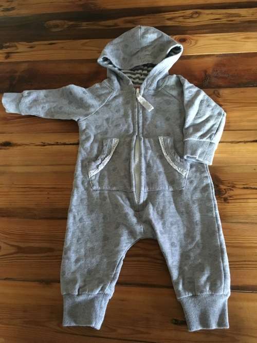 Beautiful Grey 100% Cotton Baby Grow - Size 0-3m