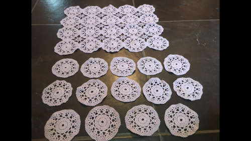 Pink Crochet Doily with 14 coasters