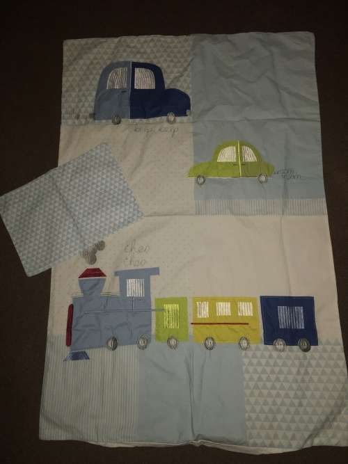 Cot Duvet Cover with 1 Pillow Case - Car and Train