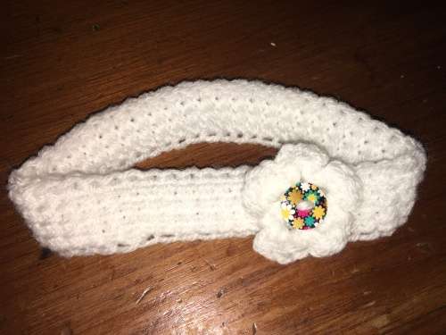 Baby Crochet Headband with Flower Detail - White