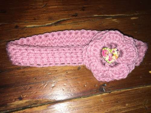 Baby Crochet Headband with Flower Detail -  Light Pink