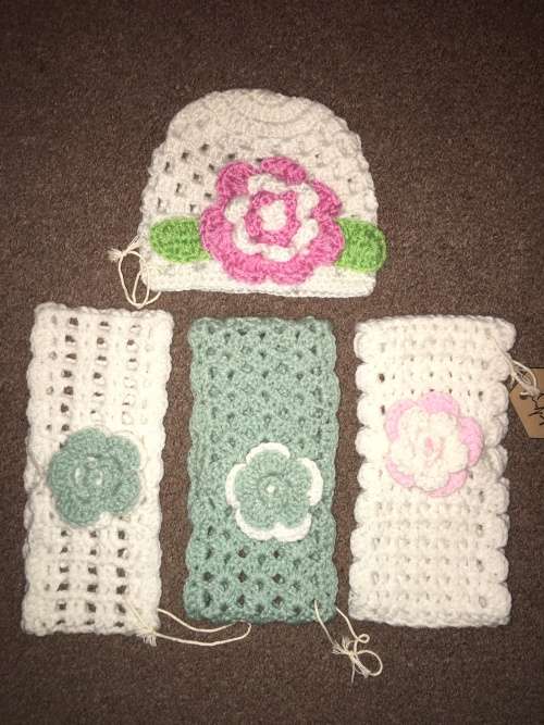 4 x Crochet Items -  Headbands and baby hat - See pictures