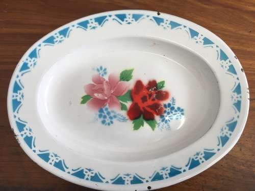 Large Vintage Enamel Oval Plate - Bumper Harvest - Made in China