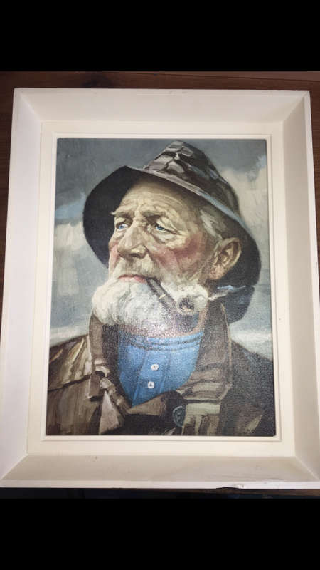 Hans die Skipper Prent / Old Fisherman with Pipe Framed Print by Harry Haerendel 38cm x 28cm