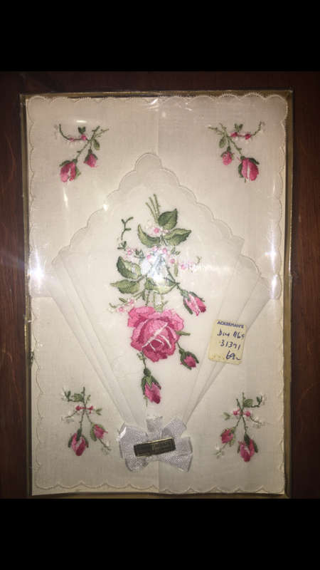 2 x Vintage Ladies Embroidered Handkerchiefs - Made in Switzerland - In Original Box