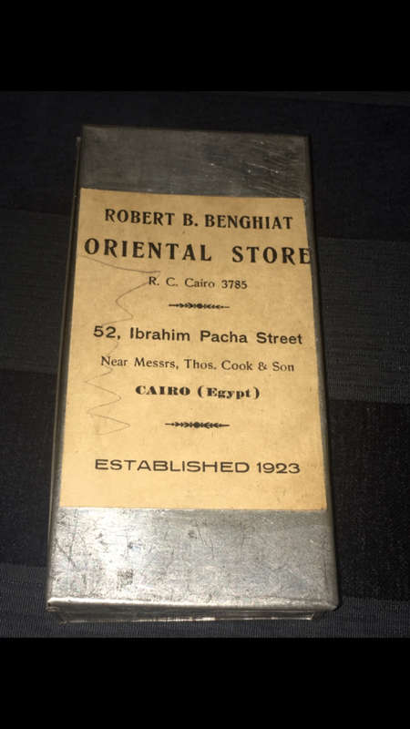 Vintage Oriental Store Metal Tin with 13 Vintage Cigarettes