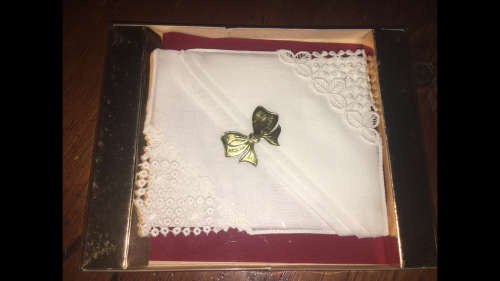 Ladies Embroidered Cotton Handkerchief in Original Box - Made in Switzerland