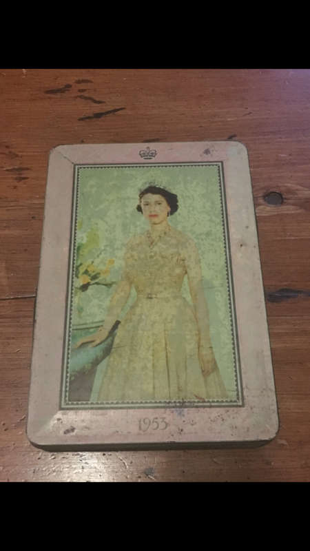 Edward Sharp Biscuit Tin - 1953 Queen Elizabeth 25.5cm x 17.5cm