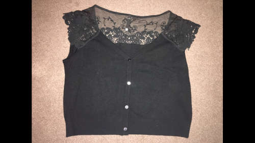 Woolworths Black Short Sleeved Jersey with Lace Detail - Size L