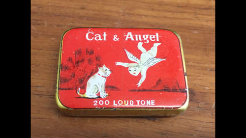 Cat & Angel Gramophone Needle tin with some needles