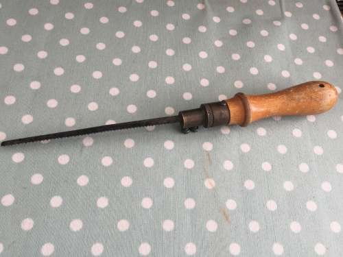 Vintage Footprint - Wood & Brass key pad keyhole saw - Sheffield England