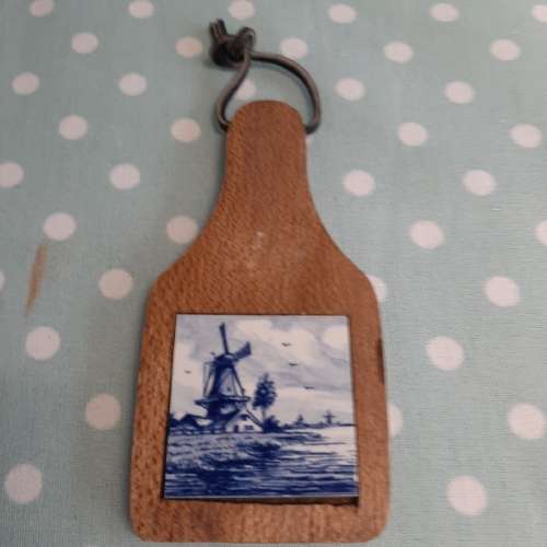 Small Wooden Tray with Delft Tile - 14cm x 6.5cm