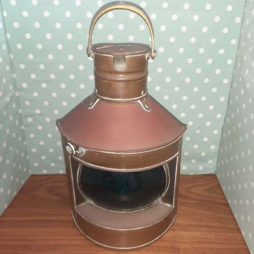 Brass Ships Corner Lantern with Blue Glass