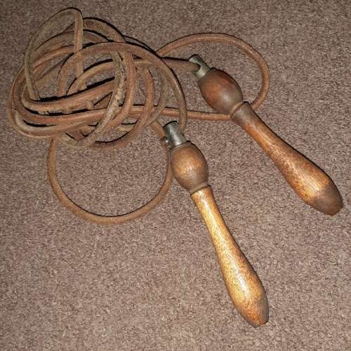 Vintage Leather Skipping Rope with Wooden Handles