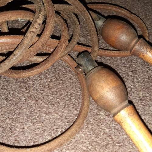 Vintage Leather Skipping Rope with Wooden Handles