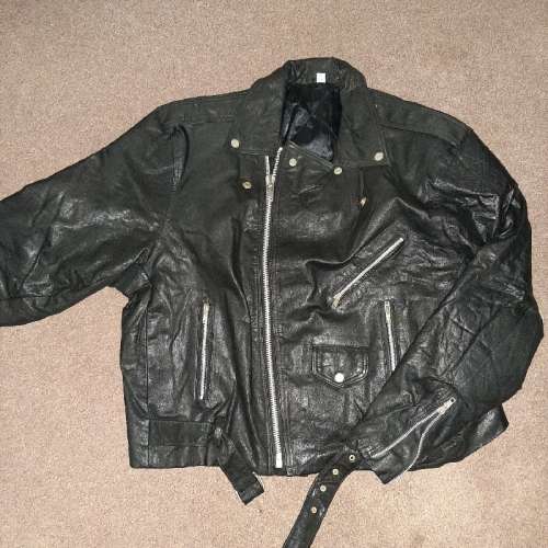 Black Genuine Leather Biker Jacket - Good Quality - Size XL