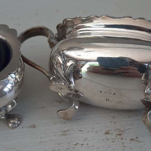 Small EPNS Mustard and Salt Pots with Blue Glass