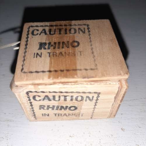 Caution Rhino in Transit small wooden Crate with Rhino badge
