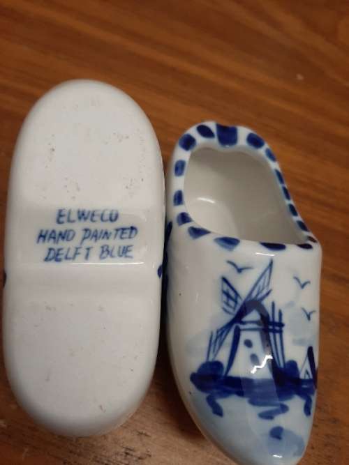 Elweco Hand Painted Delft Blue Clogg Ashtrays - Pair - 10.5cm