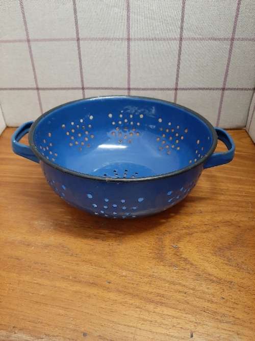 Vintage Blue Enamel Strainer - Beautiful!!