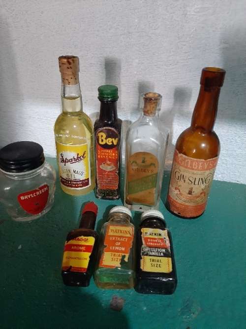 8 x Vintage Mini bottles including Brylcreem, Maggi, Gilbey's