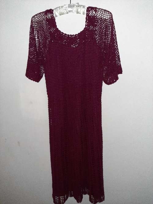 Beautiful Maroon Lined Crochet Dress - Size L