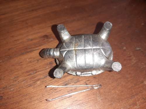 Vintage Metal Tortoise Lidded Dish with Mini Tweezers - Snuff box / Pill Box