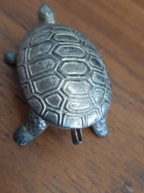 Vintage Metal Tortoise Lidded Dish with Mini Tweezers - Snuff box / Pill Box