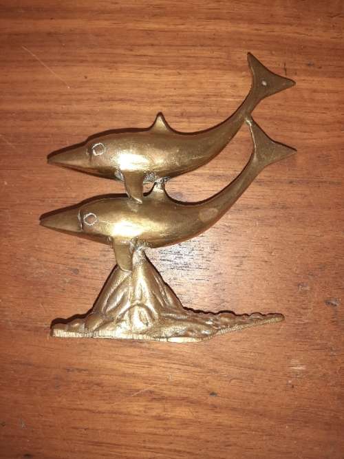 2 x Solid Brass Dolphins on a stand - Height - +- 12cm