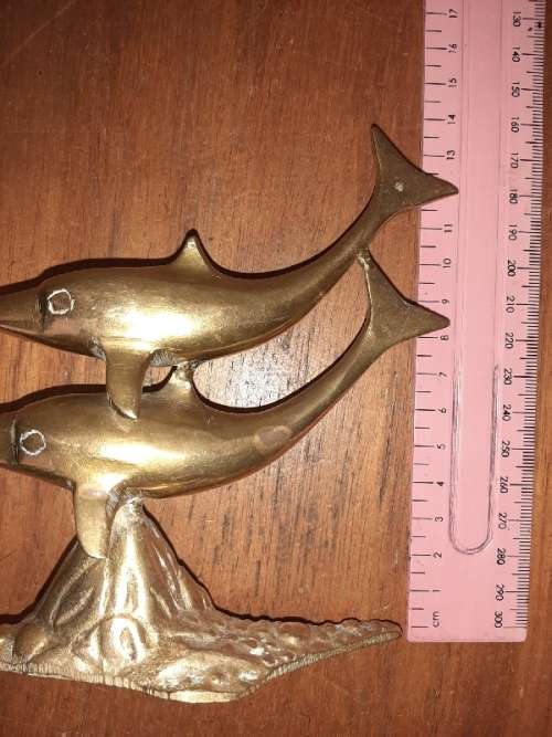 2 x Solid Brass Dolphins on a stand - Height - +- 12cm