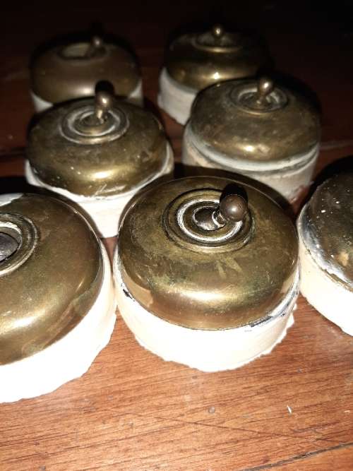 7 x Vintage Brass and Ceramic Light Switches - See pictures