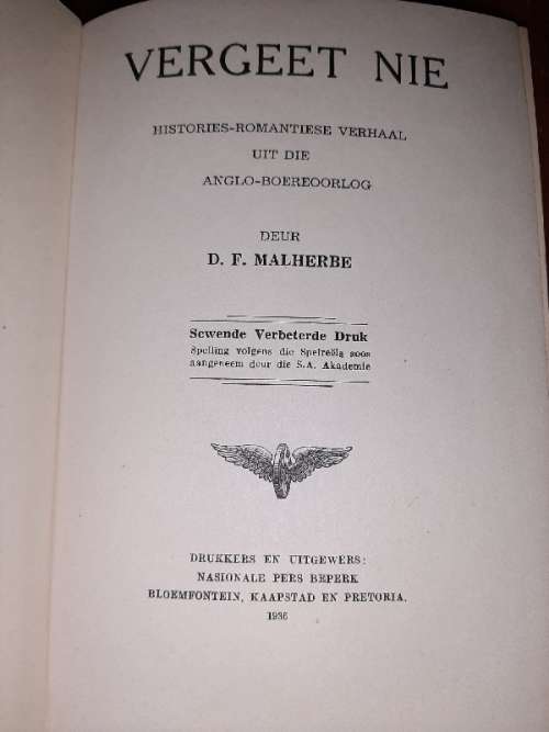 Vergeet nie deur D.F. Malherbe - 1936
