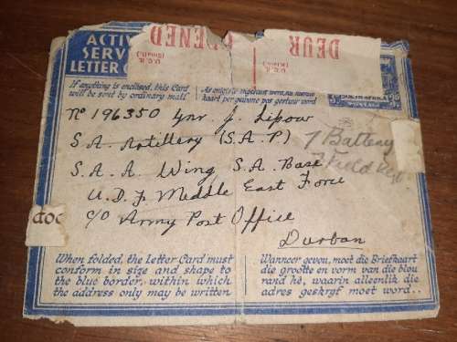 Active Service Letter - Censored - 1942