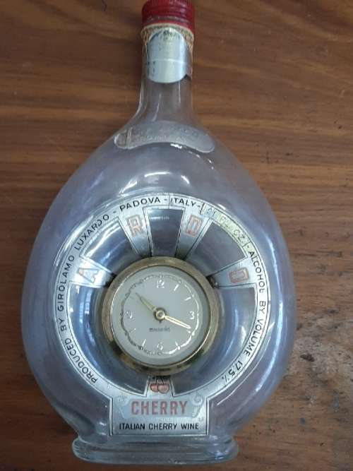 Vintage Girolamo Luxado Italina Cherry Wine bottle with built in Mecedes Clock - West Germany