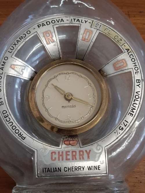 Vintage Girolamo Luxado Italina Cherry Wine bottle with built in Mecedes Clock - West Germany