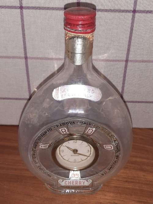 Vintage Girolamo Luxado Italina Cherry Wine bottle with built in Mecedes Clock - West Germany