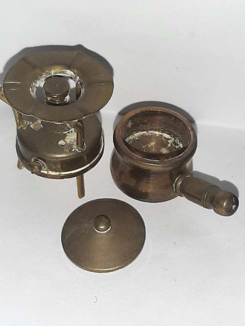 Solid Brass - Miniature Brass Primus with pot and lid