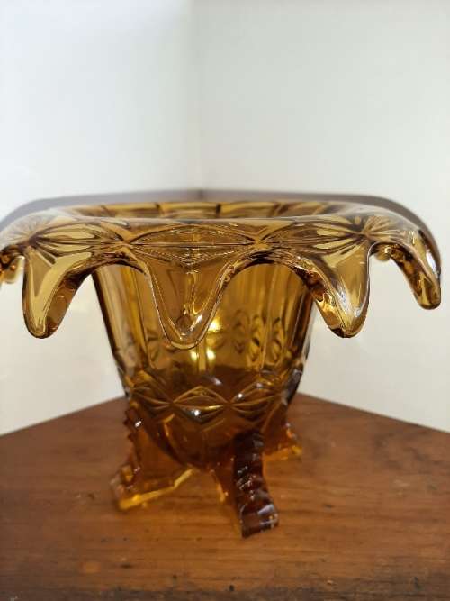Beautiful Large Vintage Amber Glass Vase - Art Deco