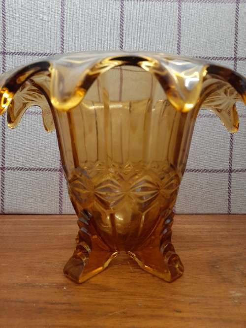 Beautiful Large Vintage Amber Glass Vase - Art Deco