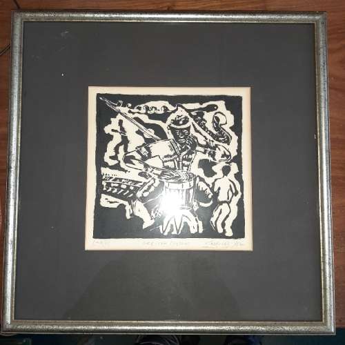 African Rhythm Linocut - Shepherd Xego