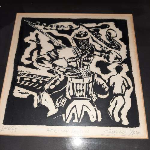 African Rhythm Linocut - Shepherd Xego